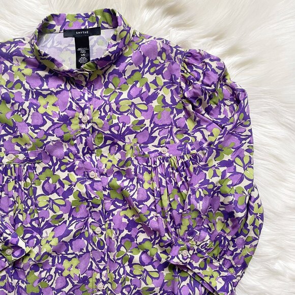 Smythe Patterned Crimson Orchid Floral Shirred Pocket 3/4 Sleeve Blouse - Picture 3 of 6